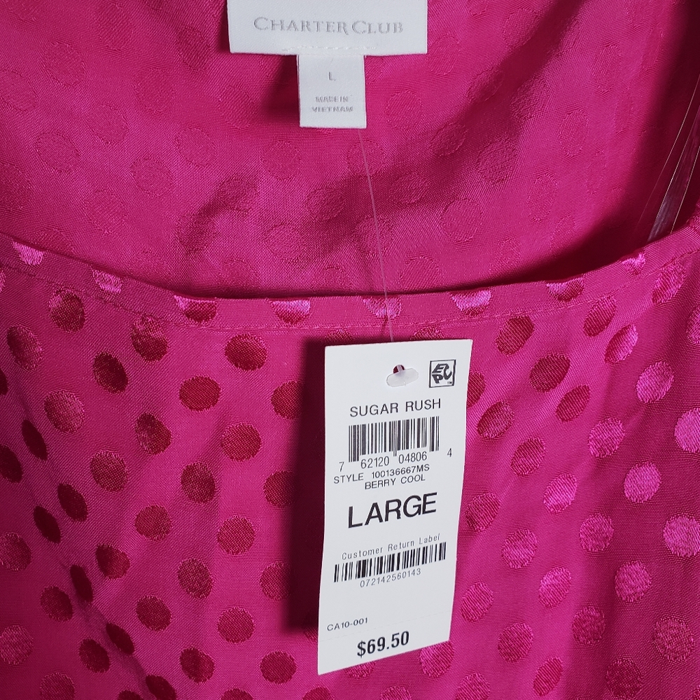 NWT Charter Club Fushia Polka Dot Long Sleeve Blouse - Picture 3 of 10